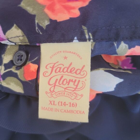 Faded glory xl 14-16 girls floral navy blue spring dress above knee short sleeve - Picture 4 of 5